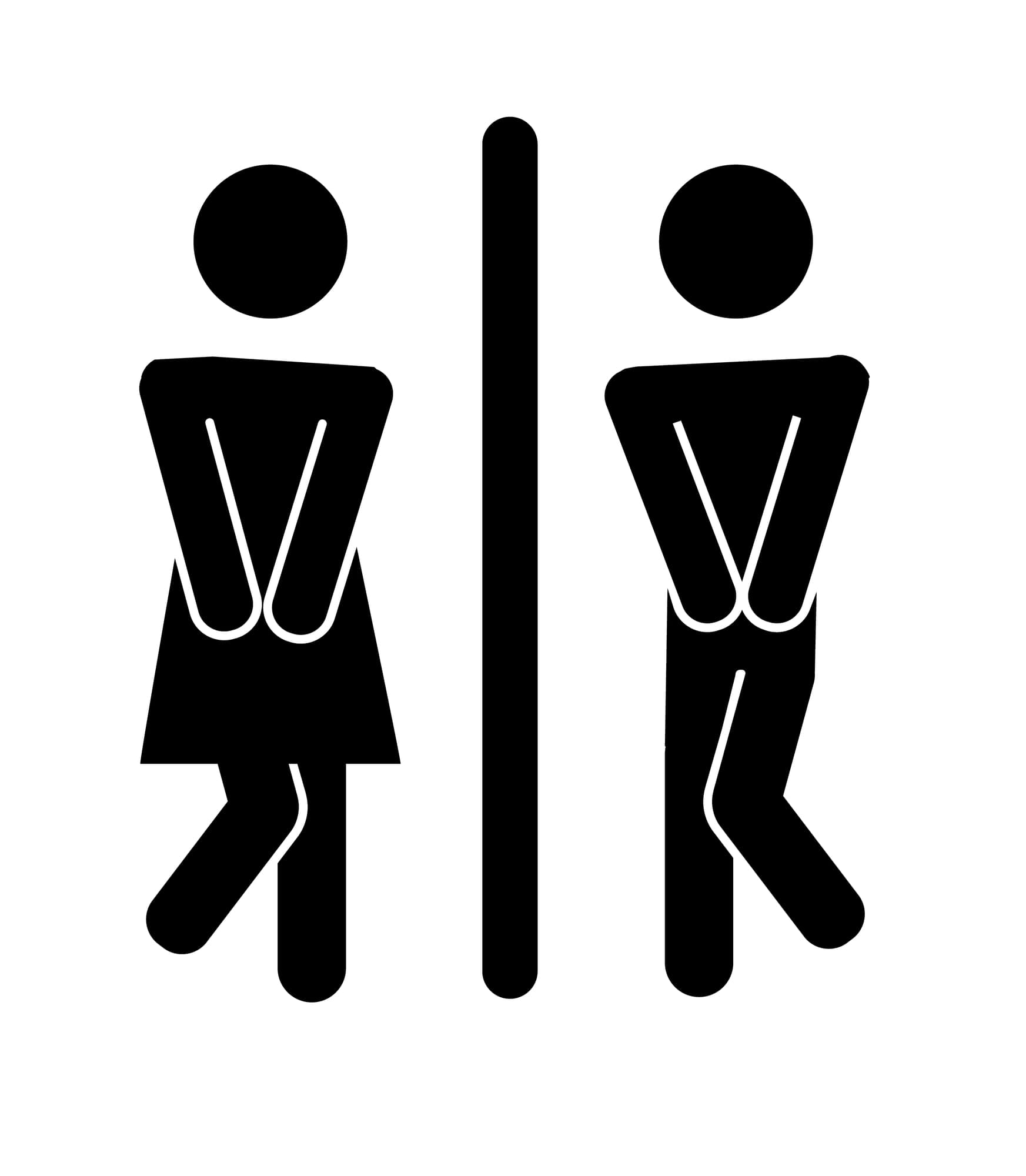 Restroom Or Bathroom For Man And Woman To Peeing. Funny Vector Wc Pictogram Icon Or Sign. World Toilet Day. Stickman Bath Room. Unisex. Clean The Toilets